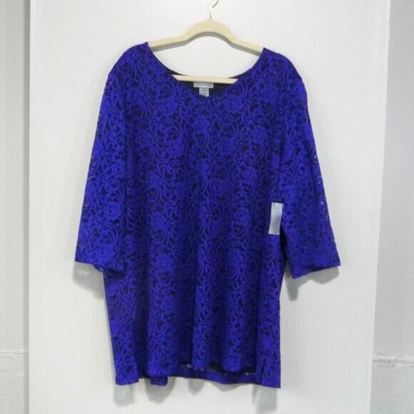 CATHERINES SIZE 2X ROYAL BLUE LACE TOP - Picture 1 of 11